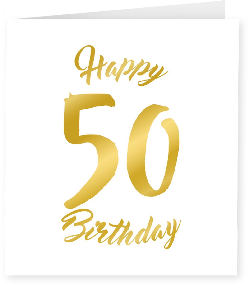 Wenskaart gold white 50